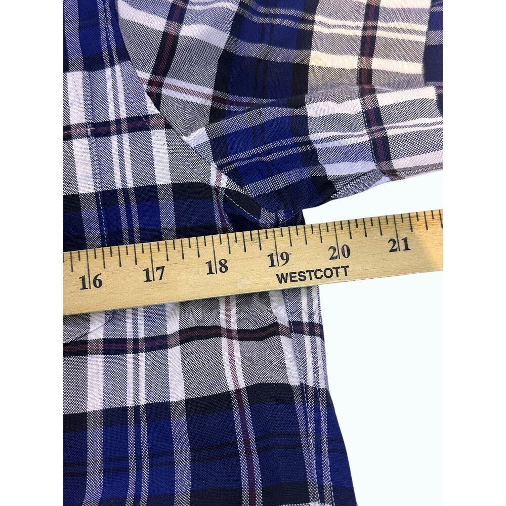 Lacoste Shirt Men's Sm Short Sleeve Button Up Blue Plaid Logo Pocket Regular Fit - Picture 11 of 12